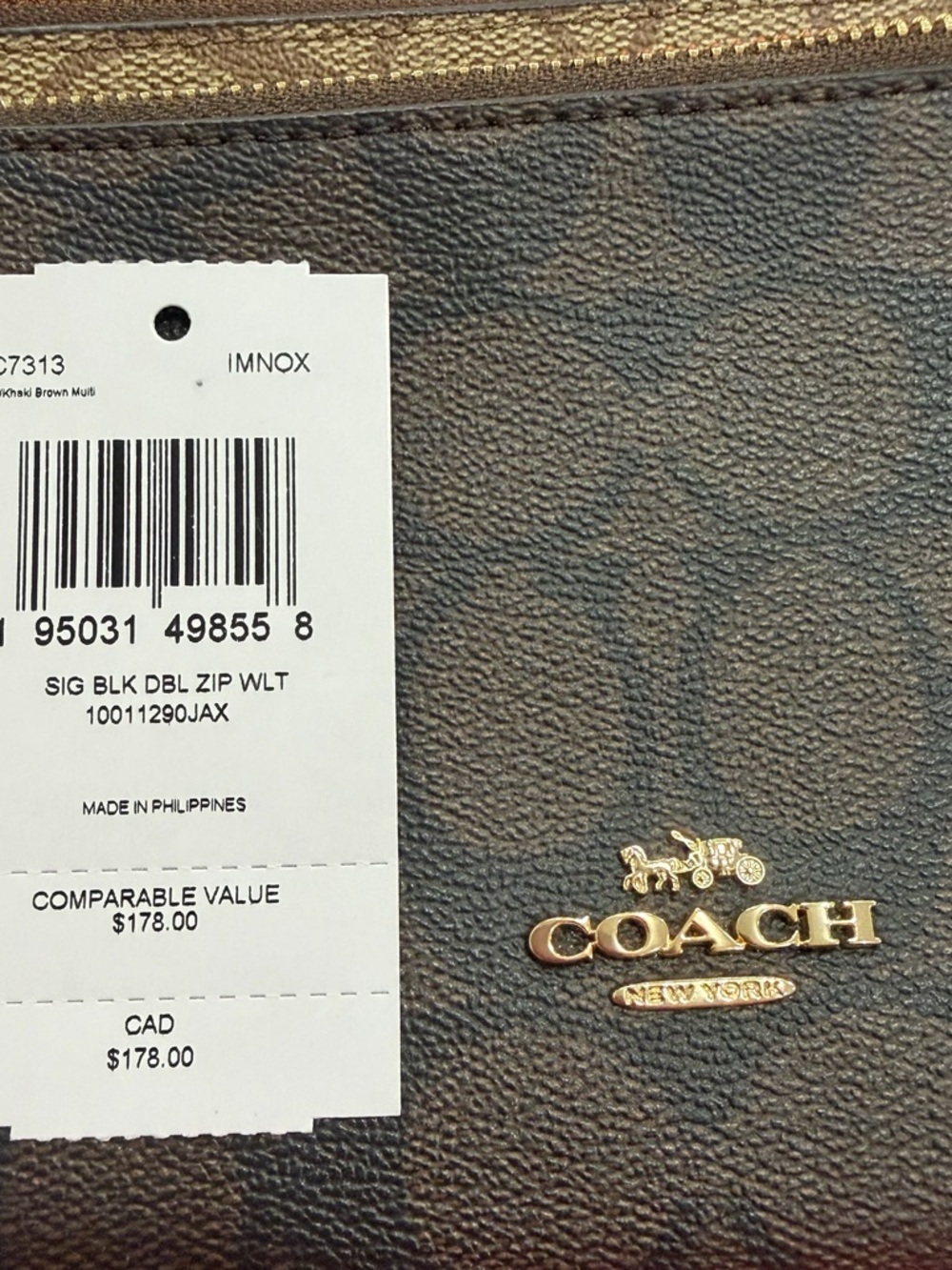 Coach Brown/Tan Signature Double Zip Wristlet with Gold Hardware - Picture 8 of 8